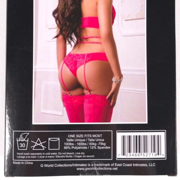 NWB G WORLD Strawberry Daiquiri 2pc Wired Cups Cutout Garter Teddy Lace Up O/S - Picture 7 of 7